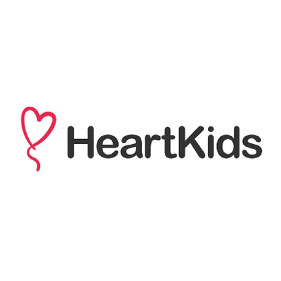 HeartKids logo with a red heart-shaped balloon on a white background